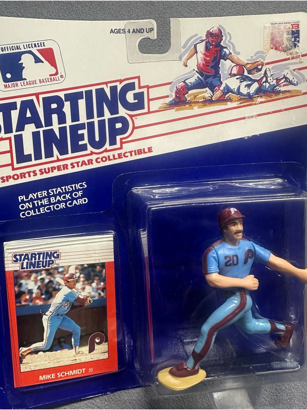 Starting Lineup Mike Schmidt Figure & Collector Card - Light Blue & Maroon